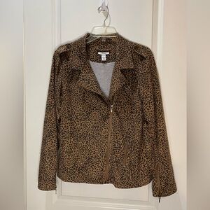 Astars Leopard Print Jacket Full Zip with Zipper Details Size Large